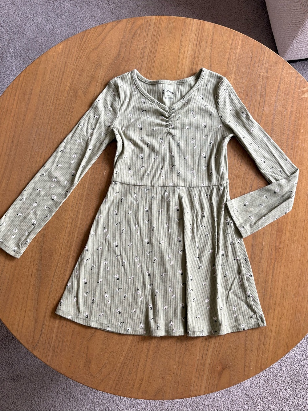Art Class Long-Sleeve Girls' Olive Floral Fit-and-Flare Dress